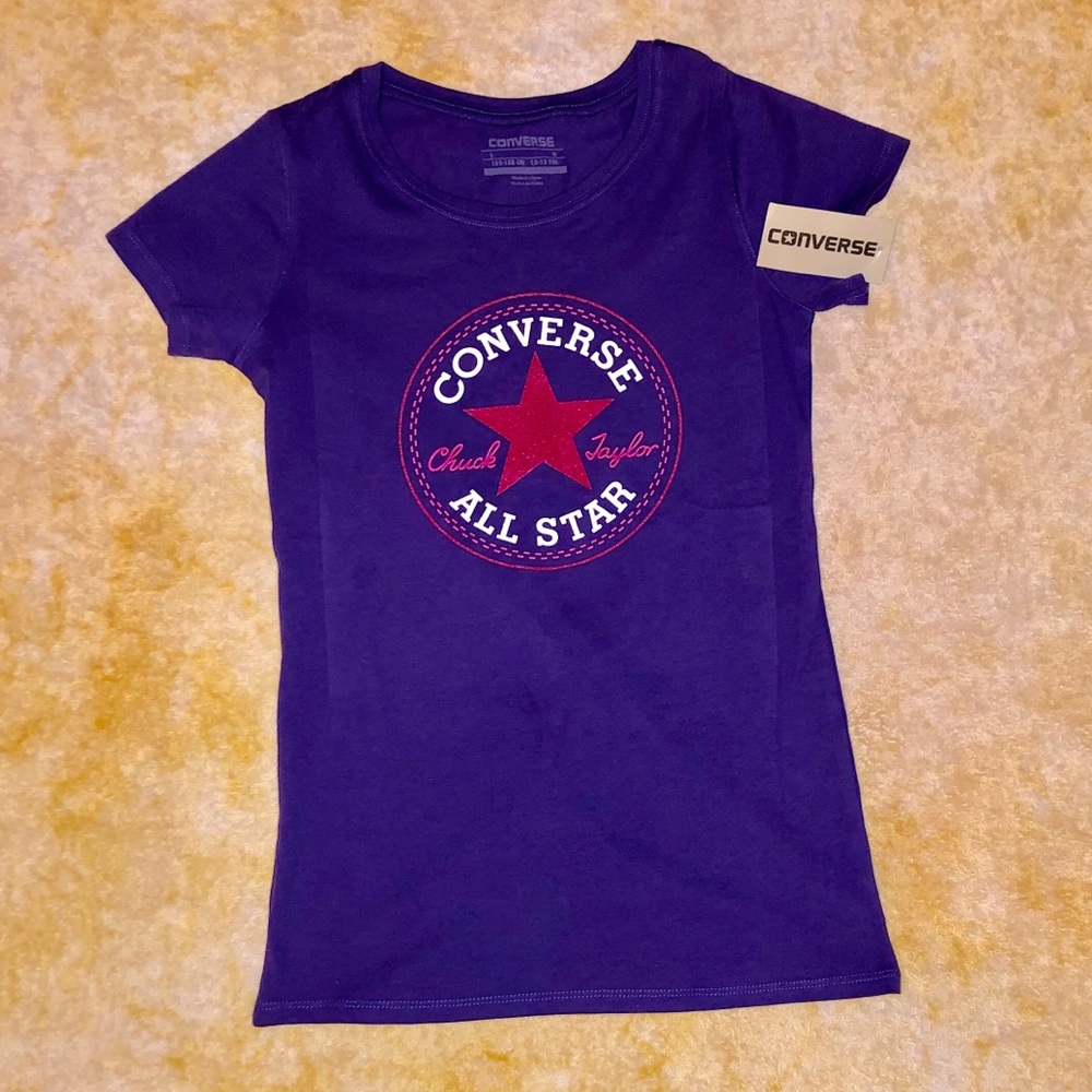 Large 12/14 Purple Converse Pink Glitter Shirt